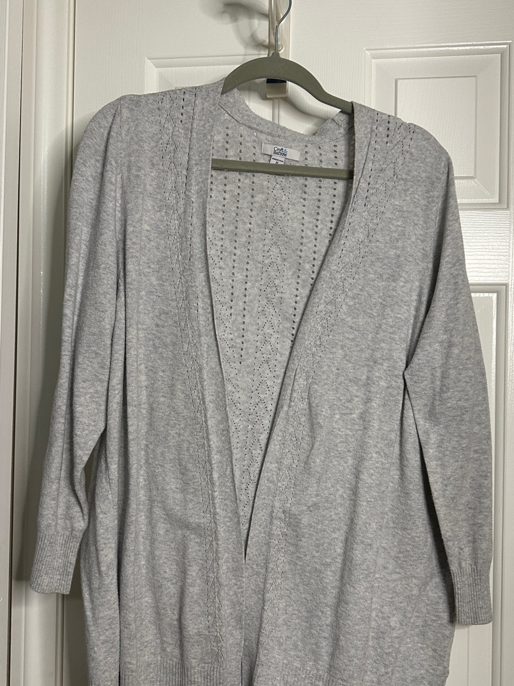 croft & barrow Light Gray Open-Front Eyelet Cardigan